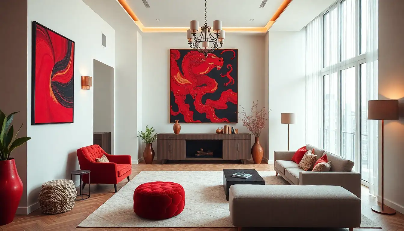 10. Artwork and Decor: Red Statement Pieces