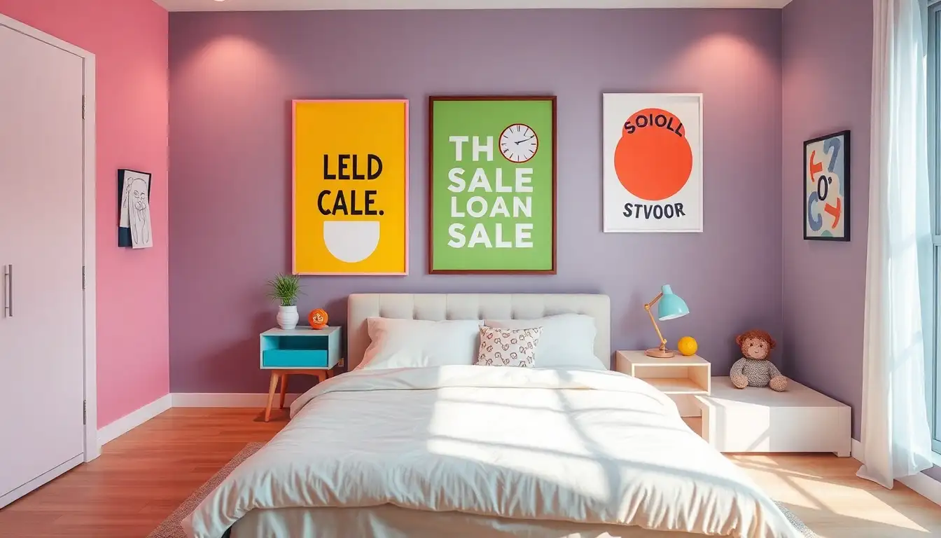 Kidcore Bedrooms - 11 Ideas to Spark Creative Joy 5 Bright wall art in kidcore setup