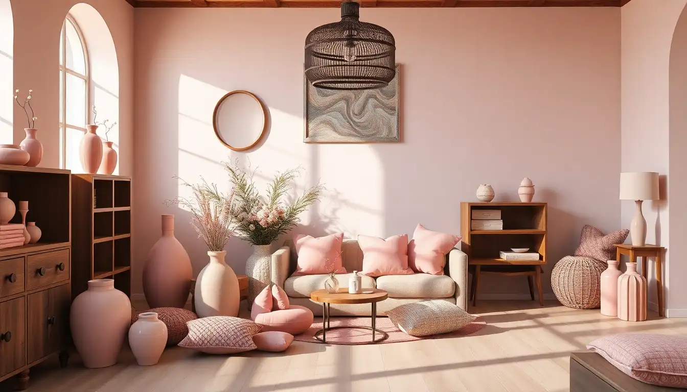 Charming pink decor items on display.