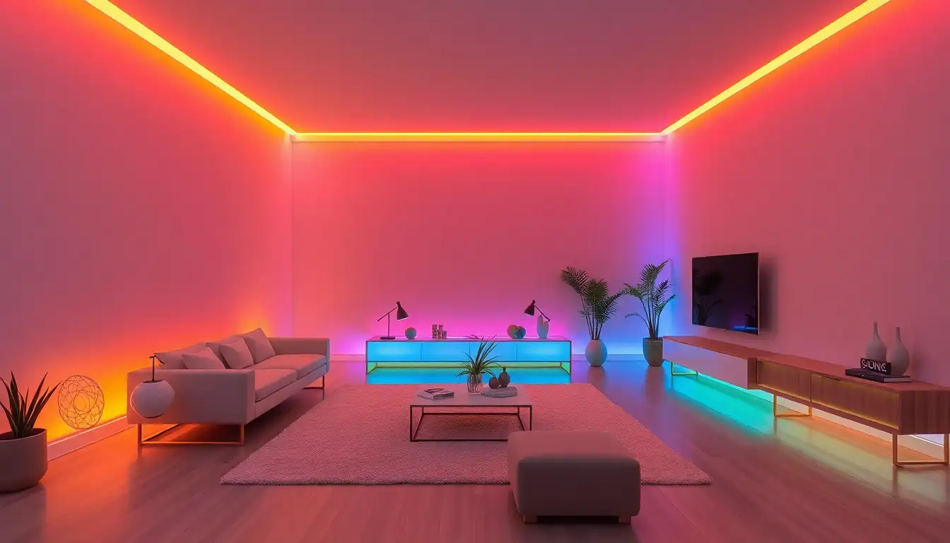 11 Chill Aesthetic Room with LED Lights Vibes for Ultimate Relaxation 2 Color-changing LED lights vibrant living room