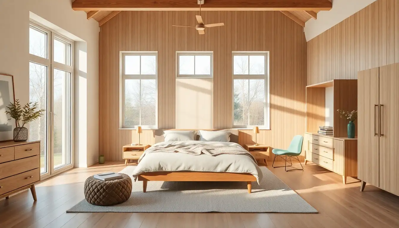 7 Danish Pastel Bedroom Ideas for a Serene Space 3 Danish bedroom with light wooden furniture and pastel green accents