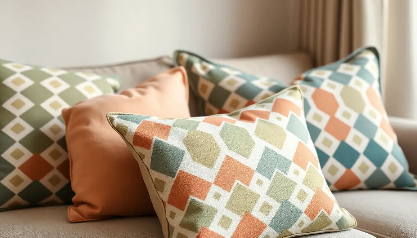 7 Danish Pastel Bedroom Ideas for a Serene Space 9 Danish-designed pastel geometric cushion covers