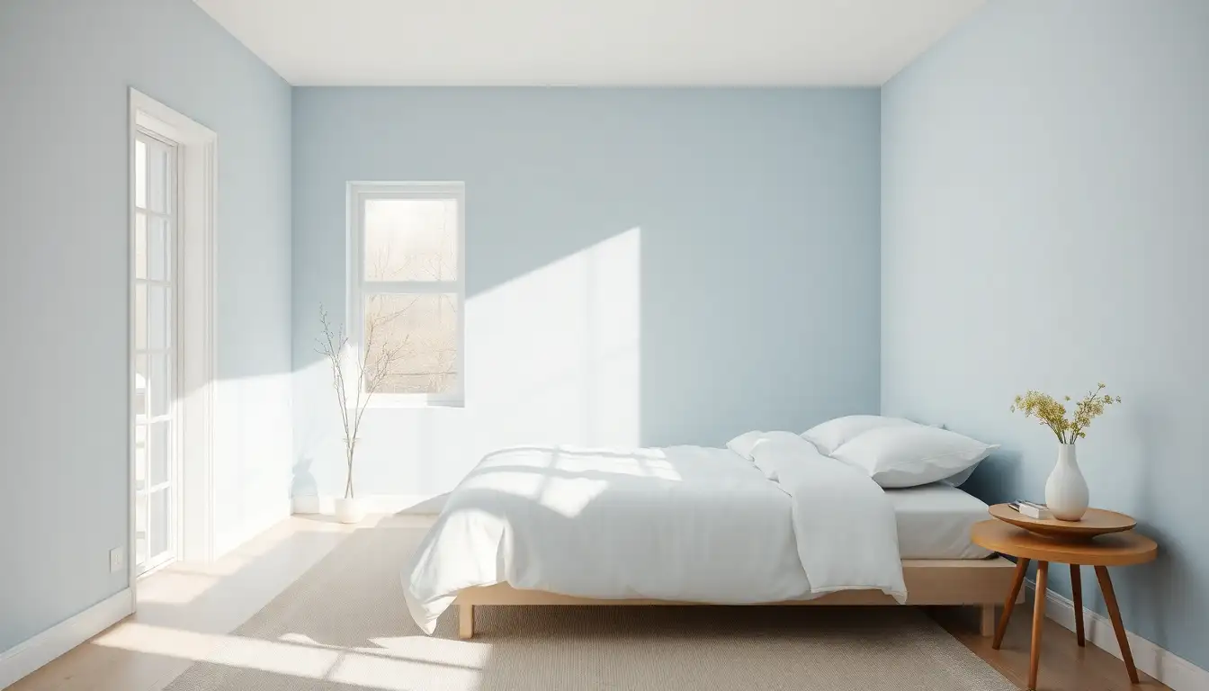 7 Danish Pastel Bedroom Ideas for a Serene Space 1 Danish pastel bedroom with soft blue walls and minimalist decor