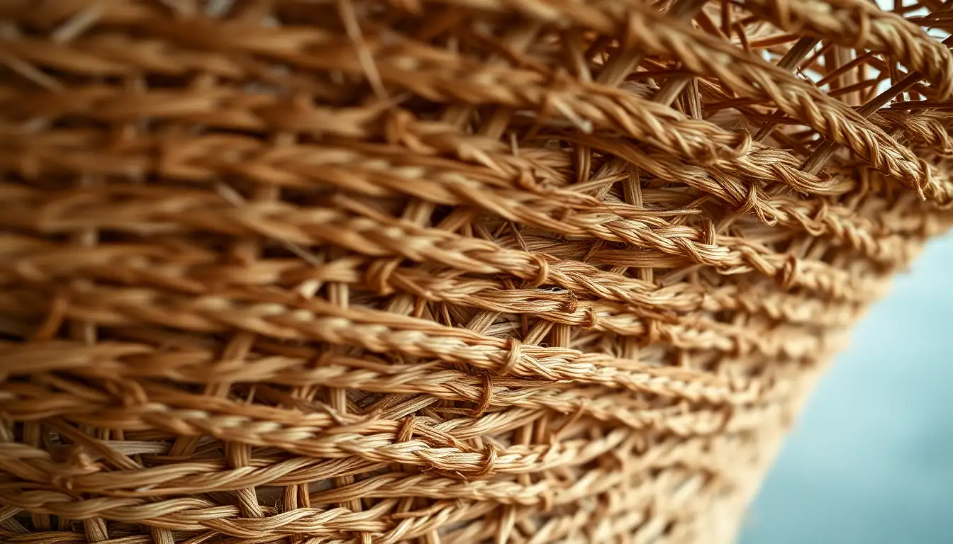Detailed close-up of woven natural fibers displaying an earthy room texture