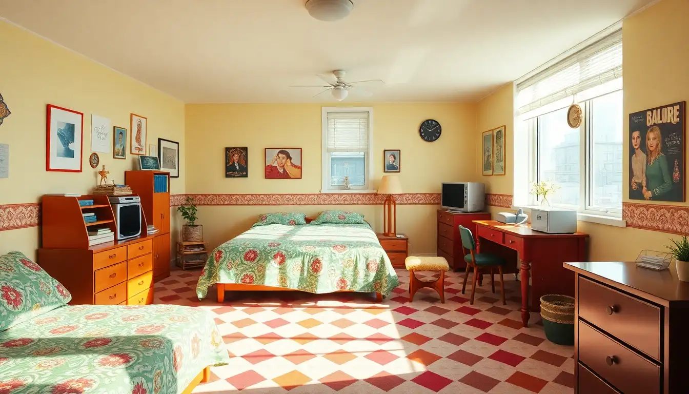 11 Dreamy Dorm Room Aesthetic Looks That TikTok is Obsessed With 4 Dorm room with retro patterns and vintage furnishings