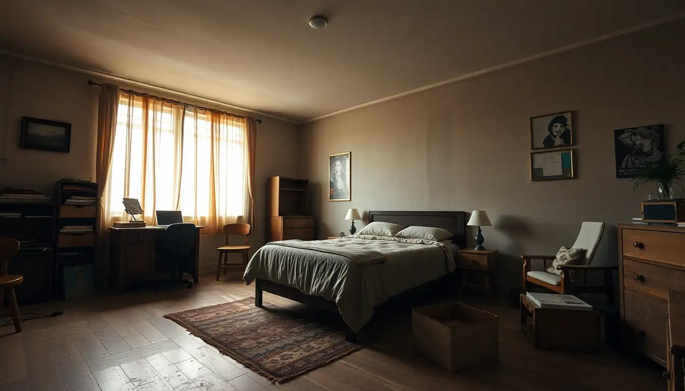 Grunge bedroom with mismatched furniture