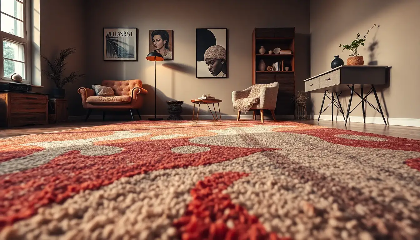 Grunge inspired floor rug in bedroom