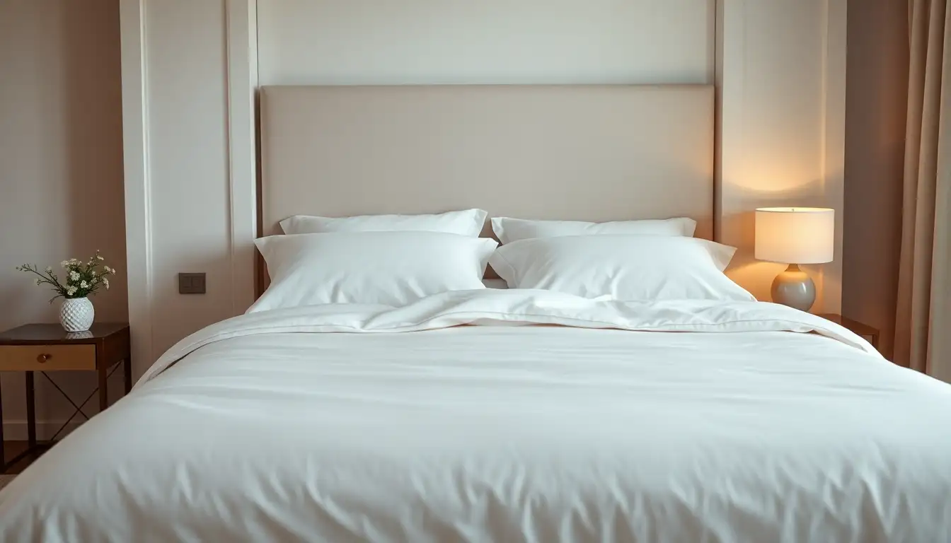 Hotel-soft queen sheet set on bed.