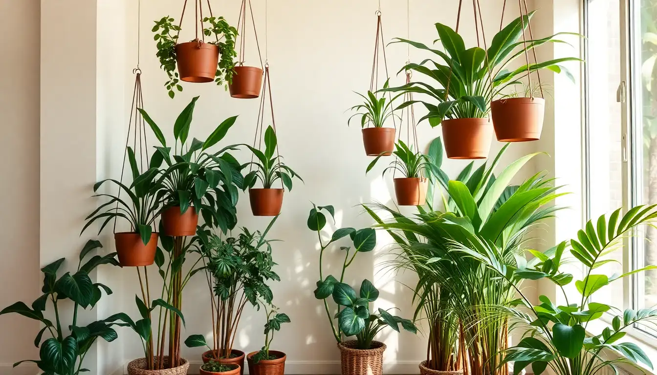 Indoor greenery with hanging pots