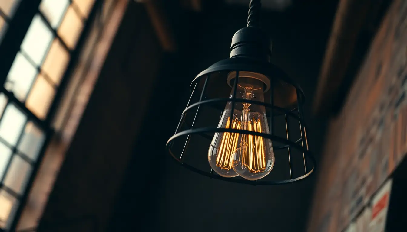 Industrial lamp with vintage bulbs in grunge setting