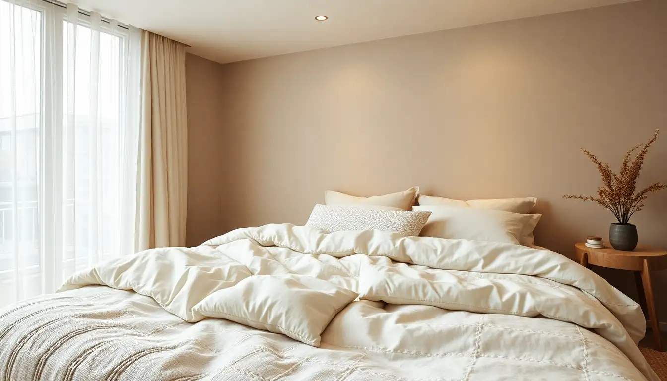 Layered bedding with diverse textures for a cozy bedroom feel