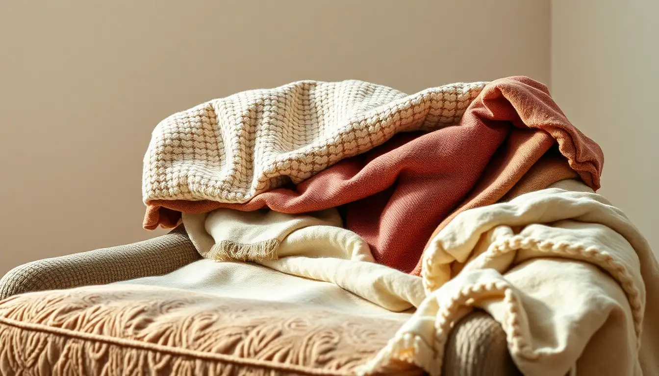 Layered fabrics on cozy armchair