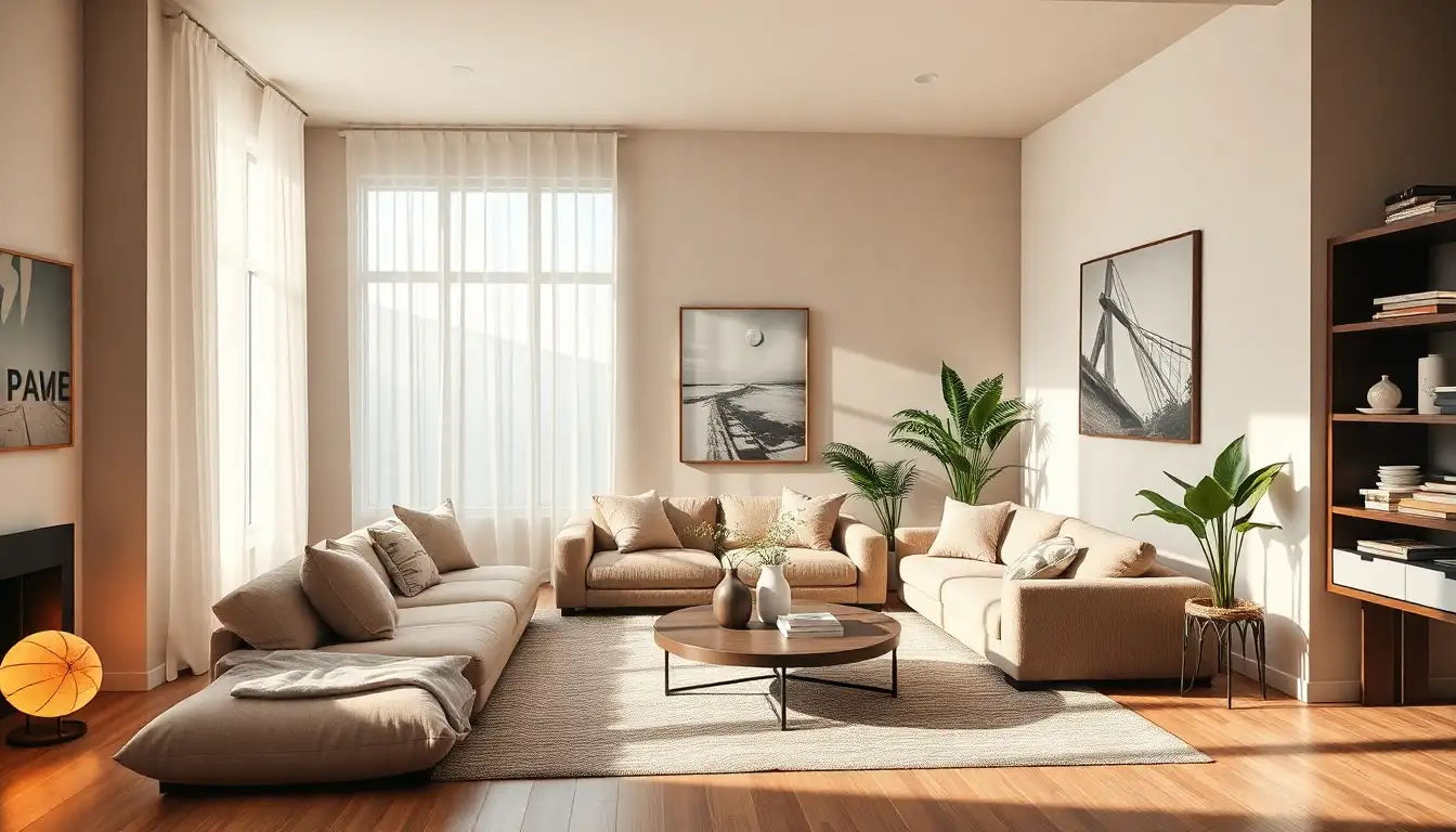 Living area with large soft textiles in chill aesthetic