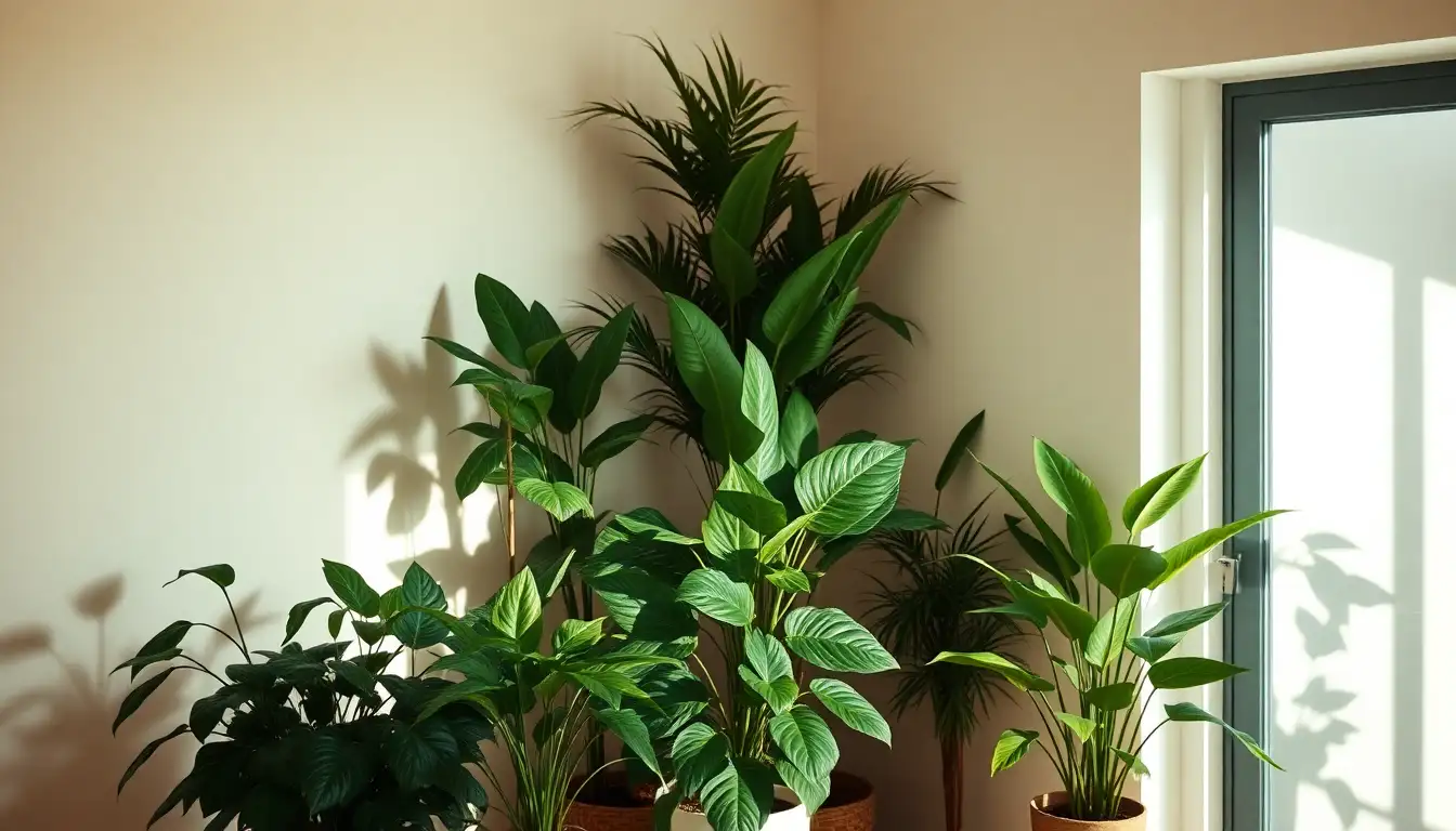Men's room with various indoor plants adding color and vibrancy
