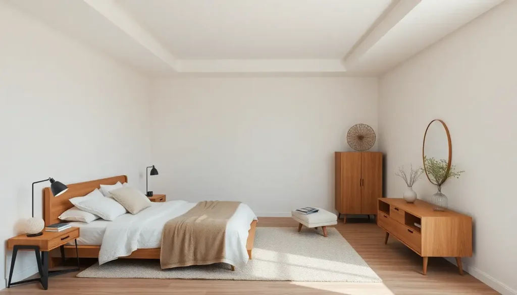Minimalist bedroom with clean lines and soft textures