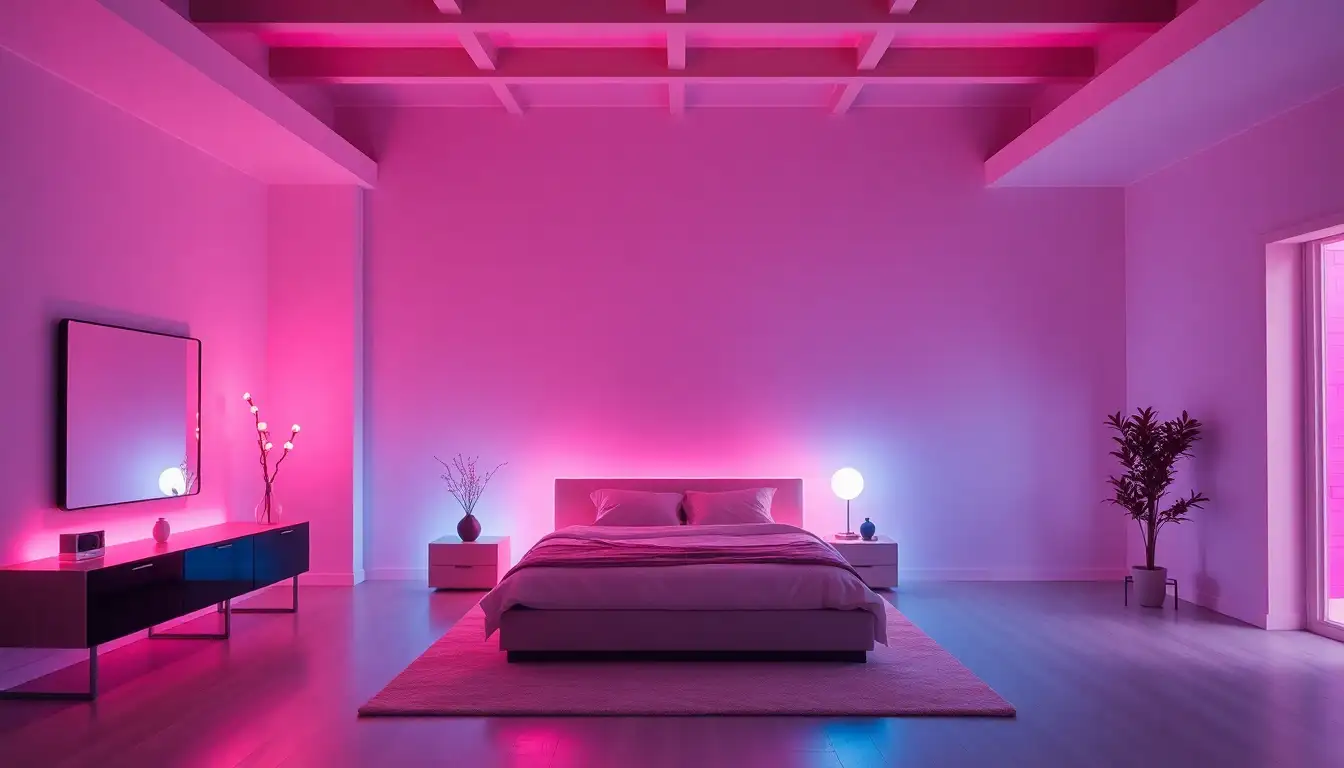 11 Timeless 80s Bedroom Aesthetic Style Ideas You'll Love Today 4 Neon lights in a modern 80s-inspired bedroom