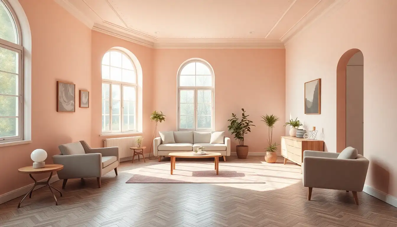 Pastel-colored walls and furniture in cottage core room