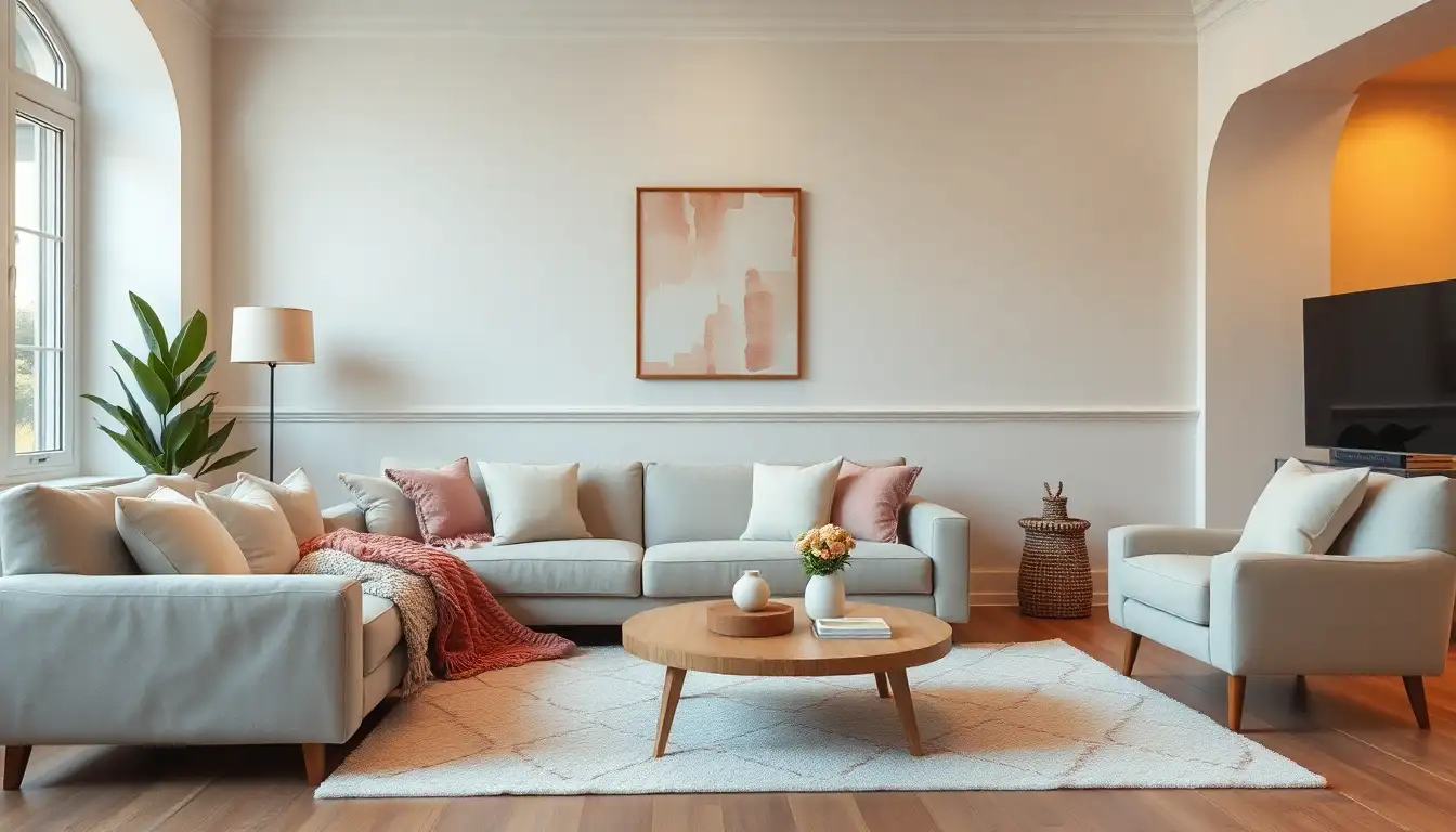 Pastel living room with stylish decor