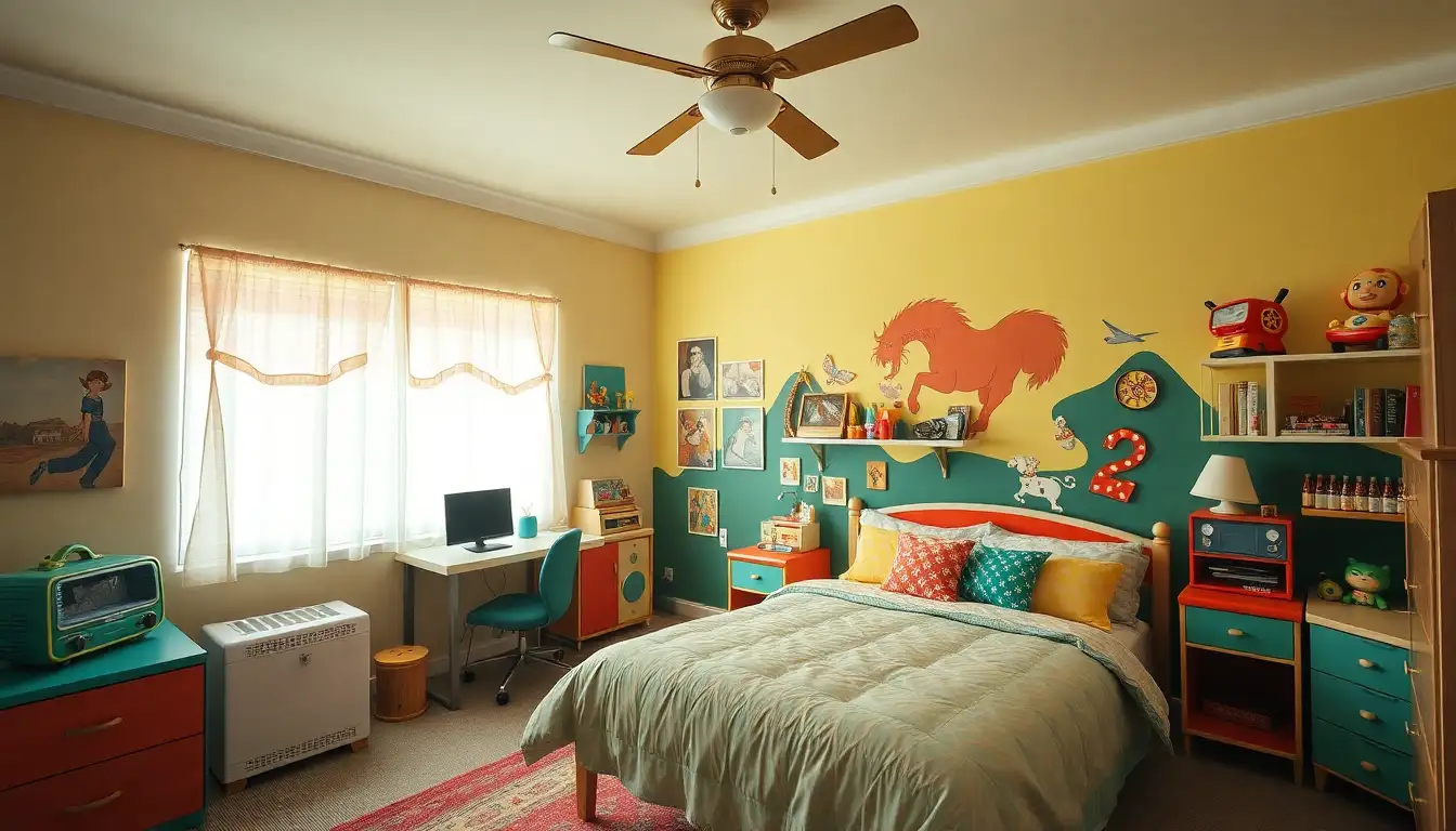 Kidcore Bedrooms - 11 Ideas to Spark Creative Joy 2 Retro-themed bedroom with vintage toys