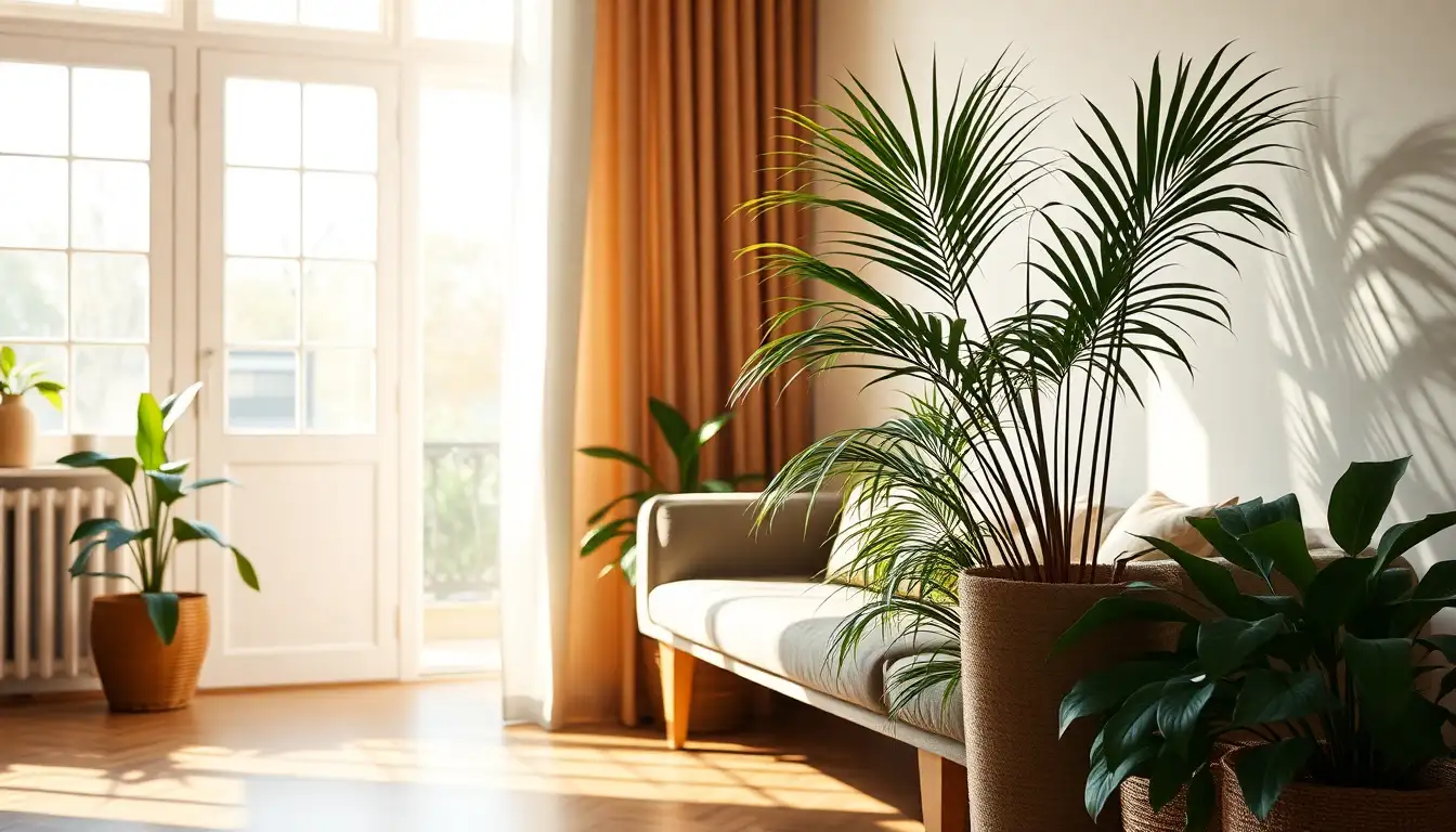 Room corner with plants and natural lighting