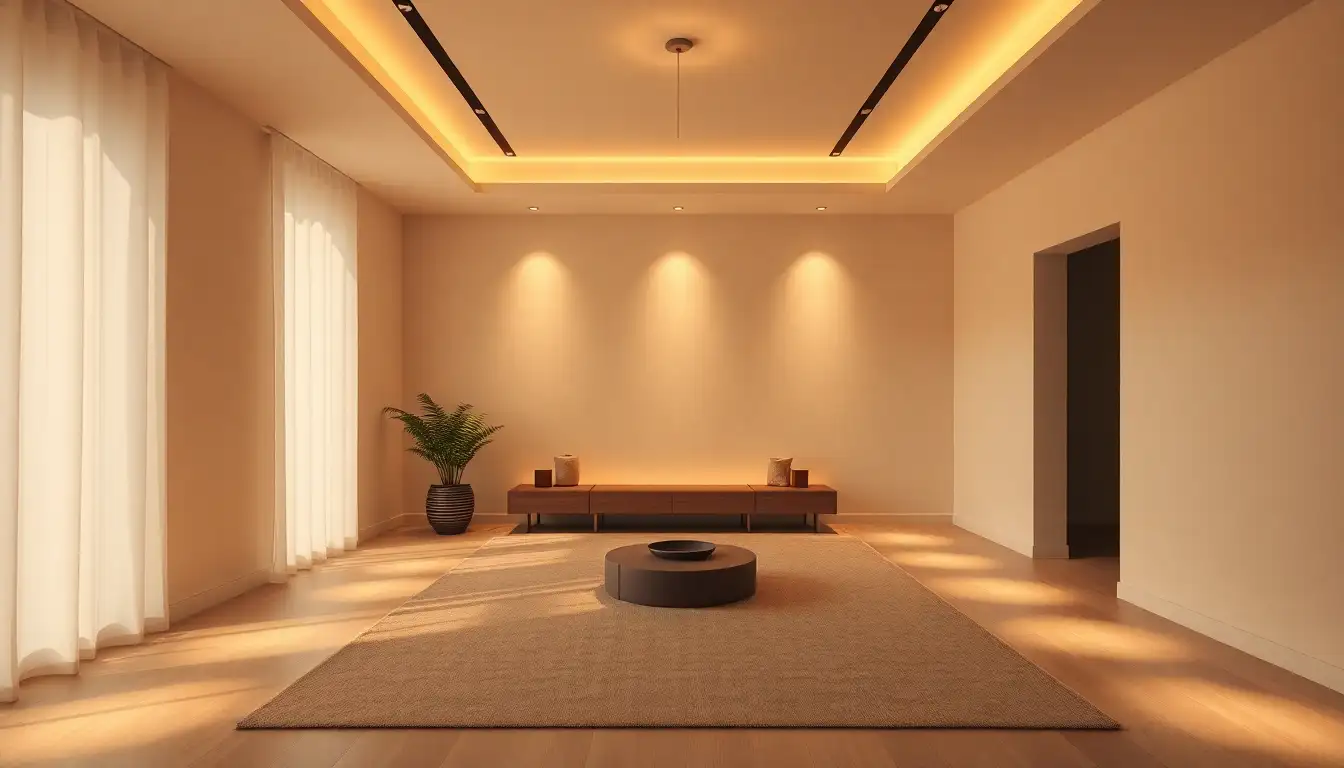 Room with layered lighting for calm ambiance