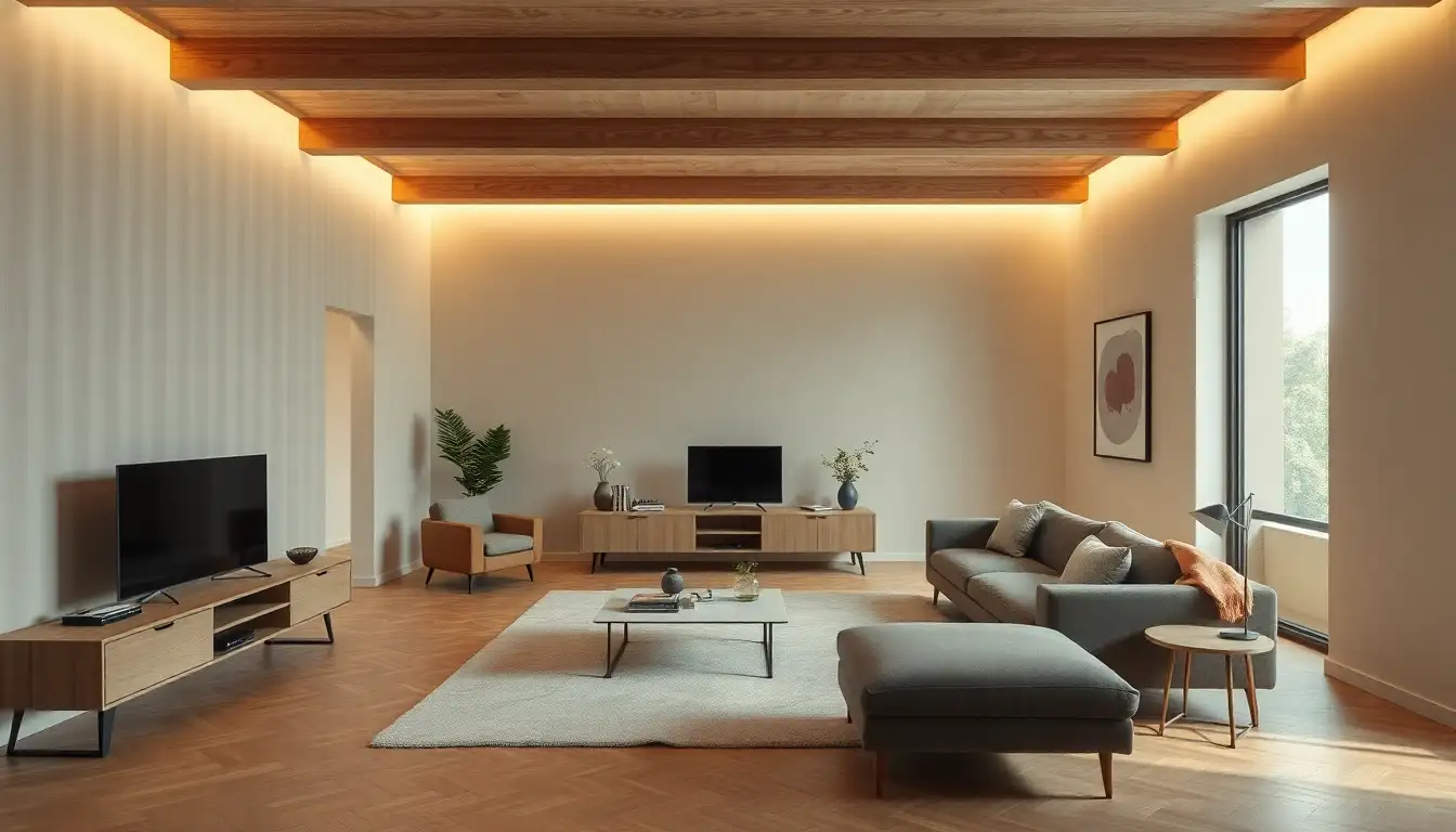 Room with multifunctional furniture efficiently using space