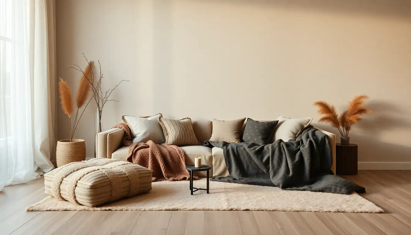 Room with soft luxurious textiles offering comfort and warmth