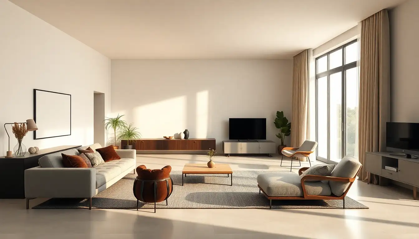 Simple minimalist room with clean lines and few furniture pieces