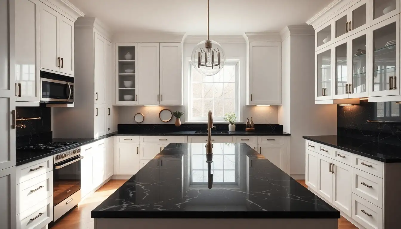 Sleek black and white kitchen with modern design