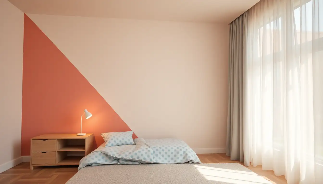 Striped and polka-dotted accent wall in aesthetic bedroom