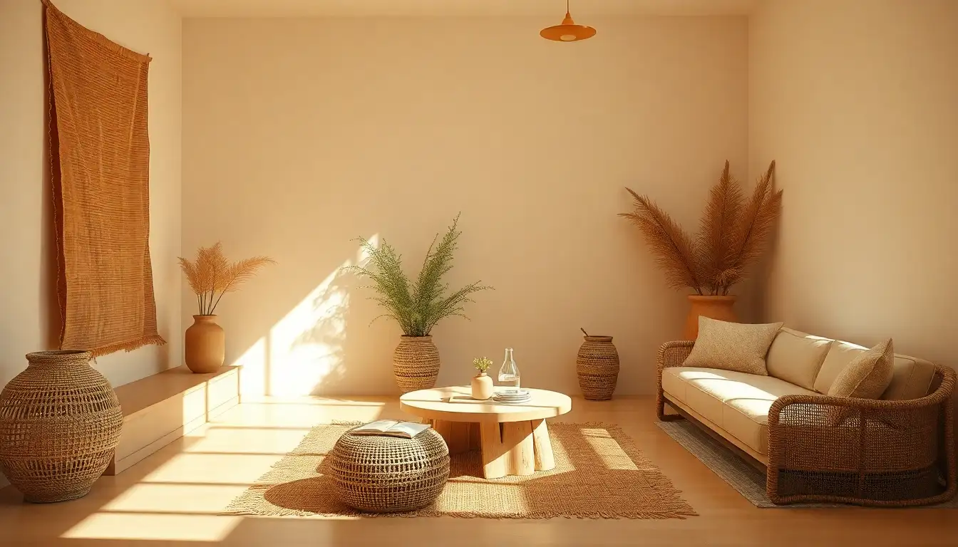 Textural jute and linen in warm earthy colors