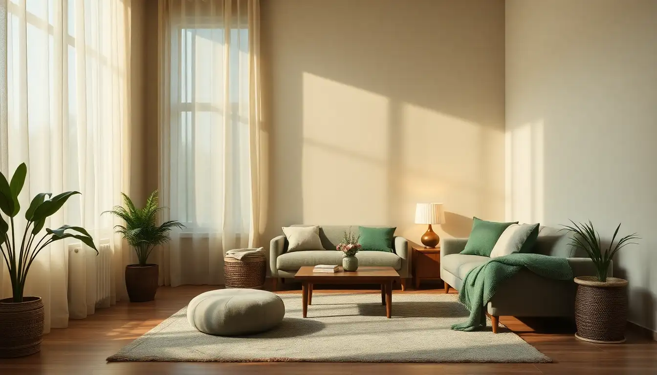 Varied green shades across room textiles