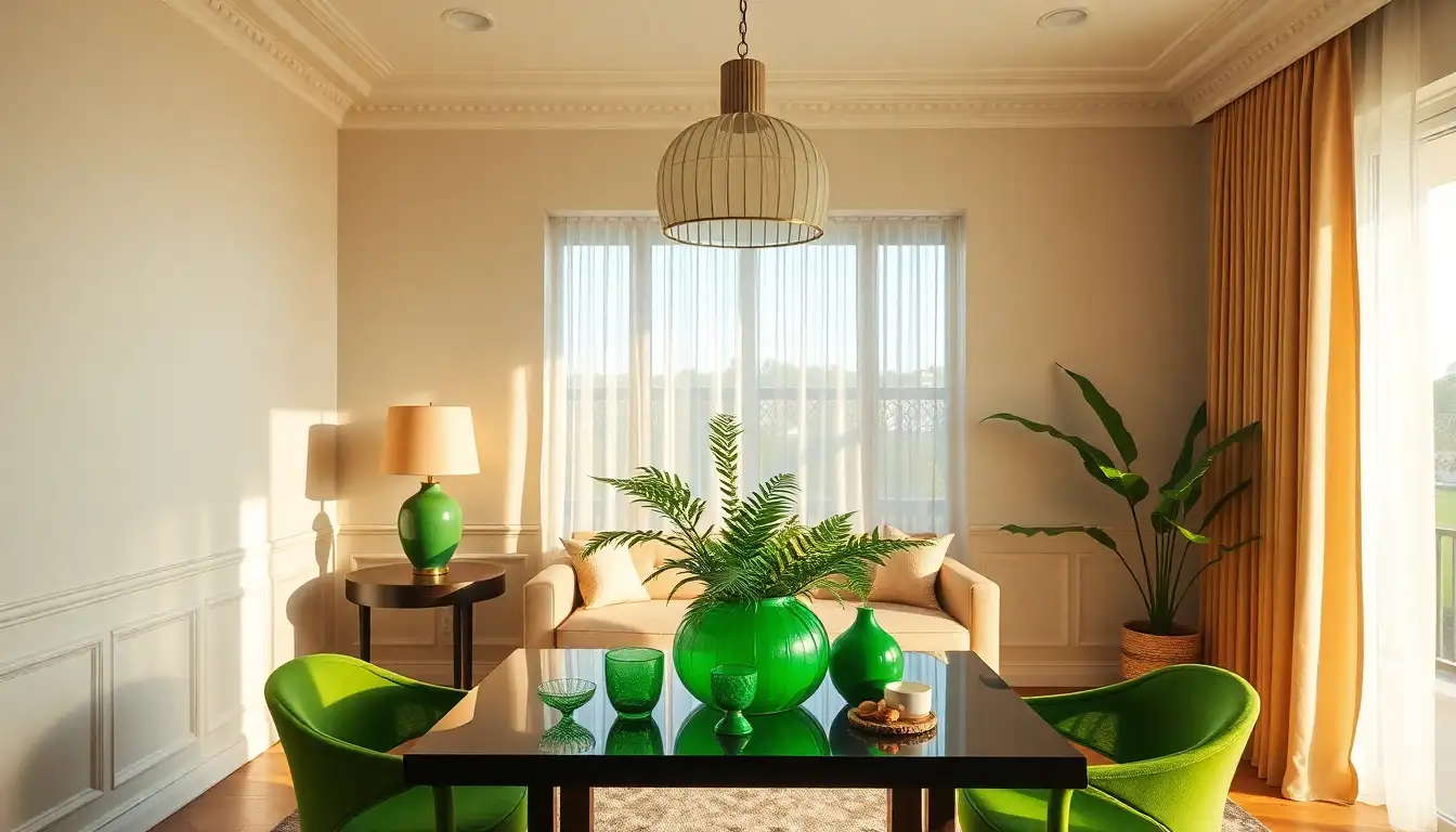 Vibrant green accents on a stylish tabletop