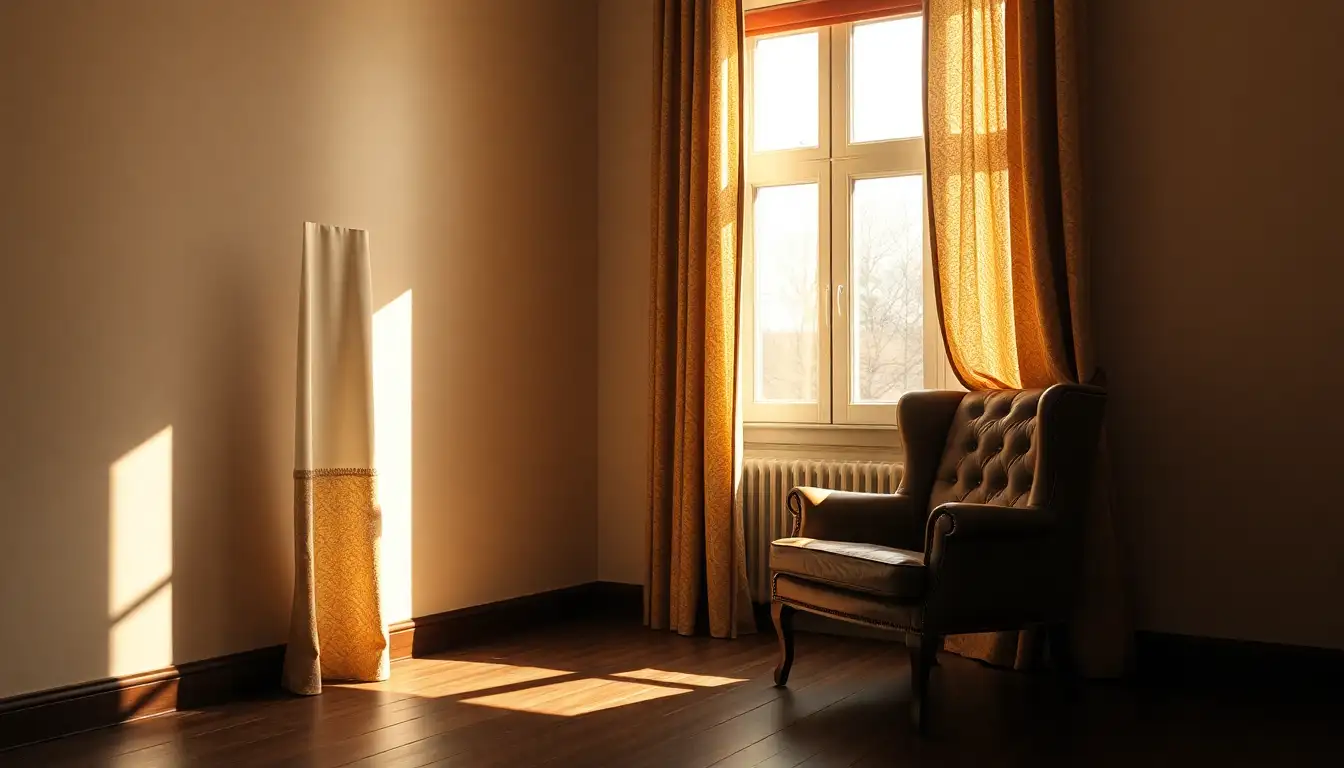 7 Irresistible Dark Academia Aesthetic Room Ideas for That Scholarly Vibe 2 Vintage armchair by a window with drapes, casting soft shadows