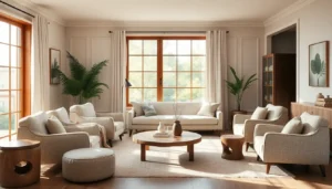A bright living room showing the latest aesthetic room inspiration for 2026 with neutral colors.