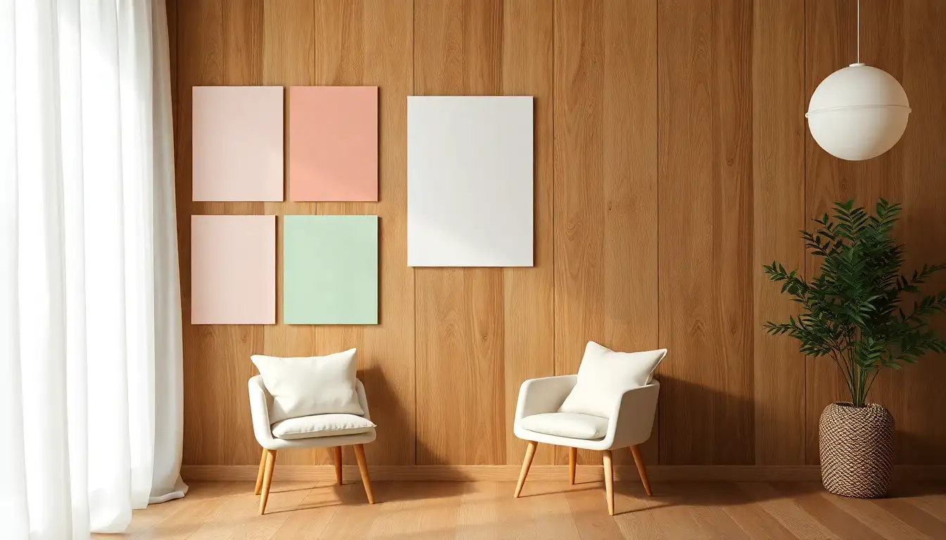 A mood board of blush pink, mint green, and pale lemon fabrics for a kawaii room.