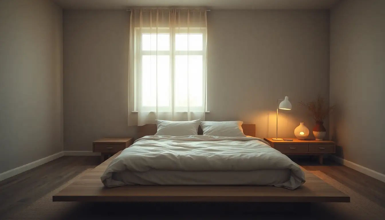The Warm Minimalist Bedroom A warm minimalist bedroom with linen bedding and soft glowing lamps.