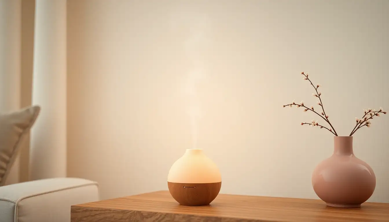 Ceramic Scent Diffuser A white ceramic diffuser on a table next to a pink vase