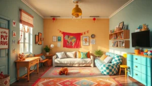 Colorful kidcore room with vibrant patterns and playful design