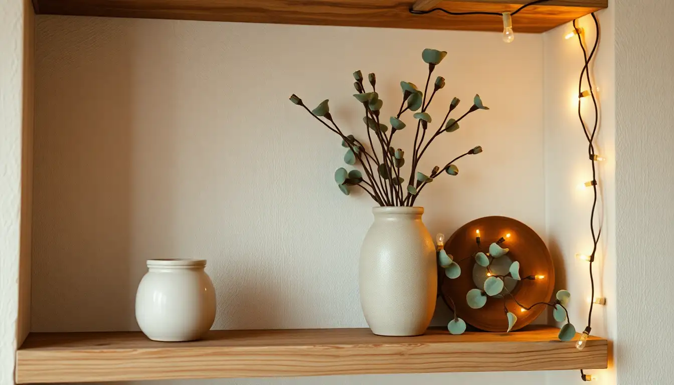 Fairy grunge room decor items on a wooden shelf
