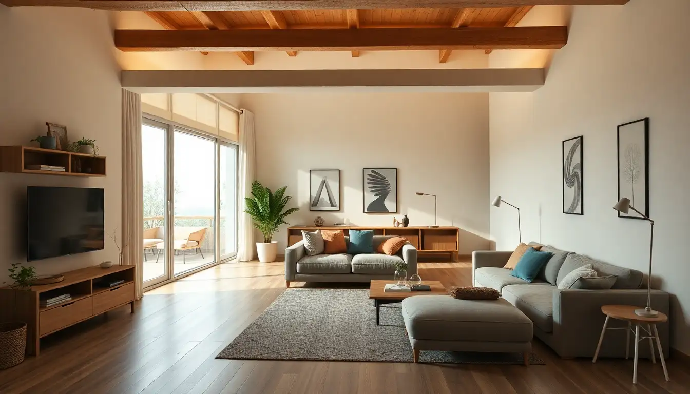 Functional minimalist room with open space