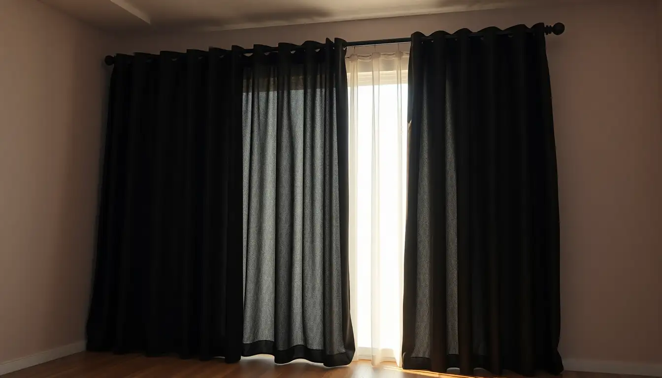 Seamless Blackout Curtains Heavy black blackout curtains in a moody room aesthetic