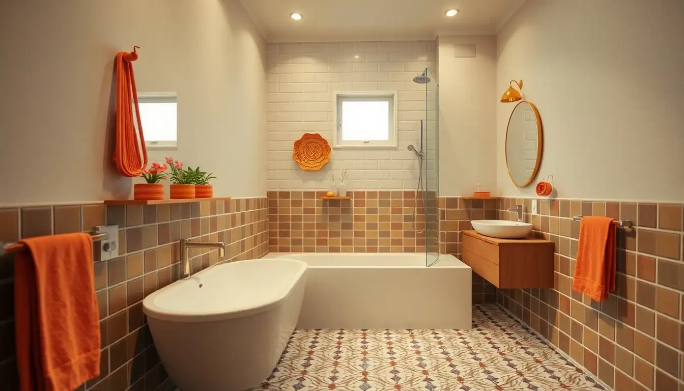 Kidcore bathroom with bold patterns and bright accessories