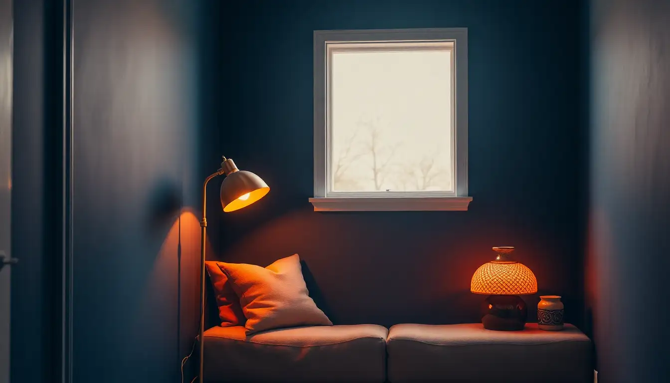 Layered Moody Lighting Setup Layered lighting in a dark academia bedroom with brass lamps and warm bulbs