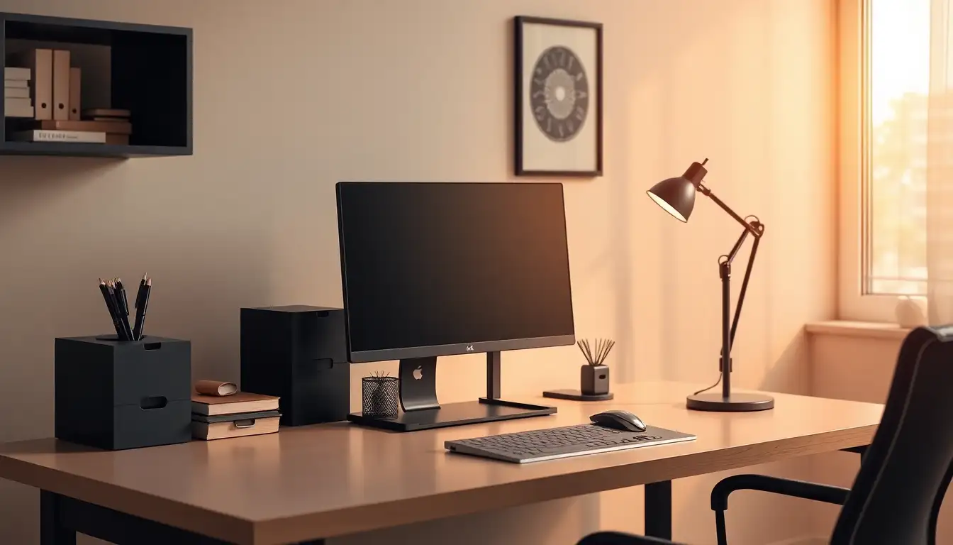 Matte Black Workspace Matte black desk accessories and office setup