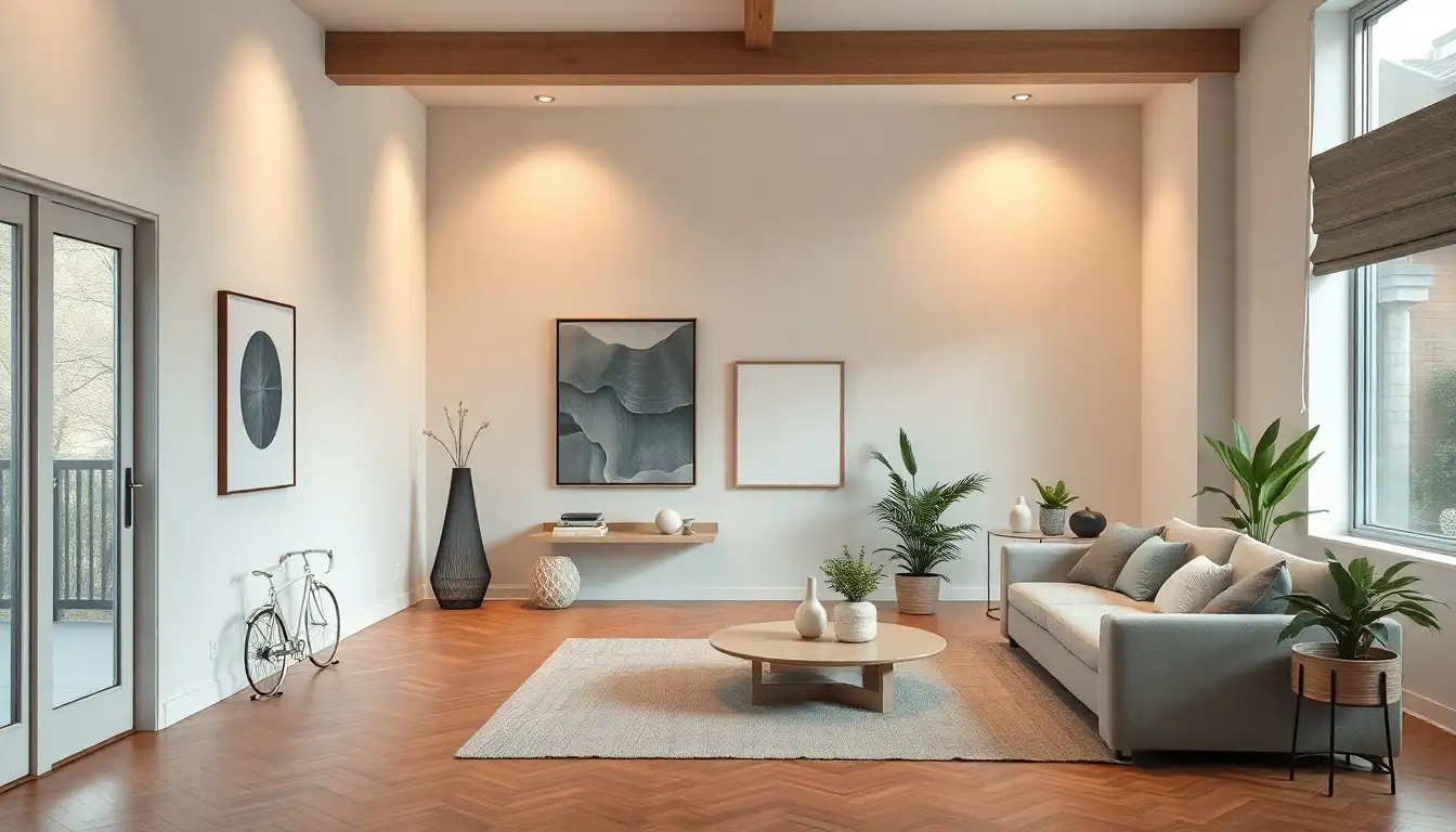 Minimalist room with art and plants