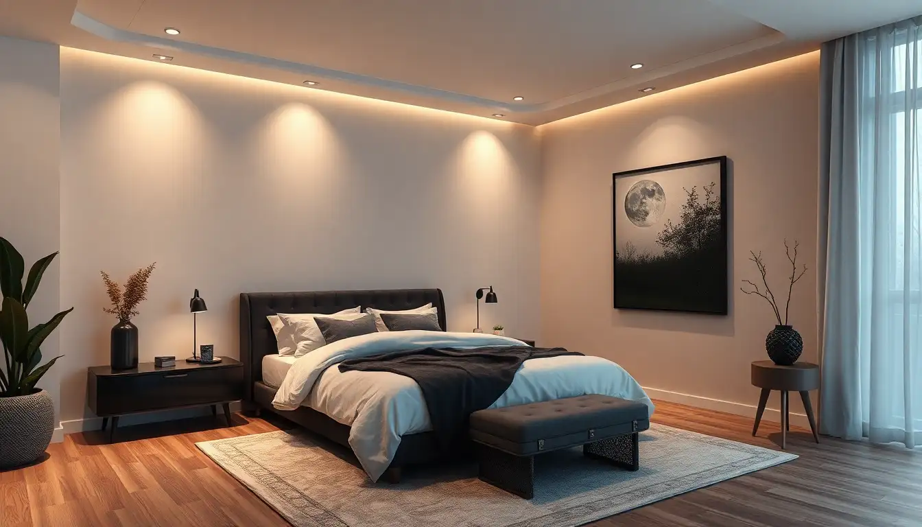 Modern Minimal Bedroom Modern dark aesthetic bedroom with statement art