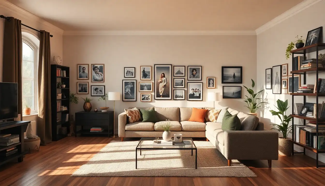 Personalized photo display adding character to the room.