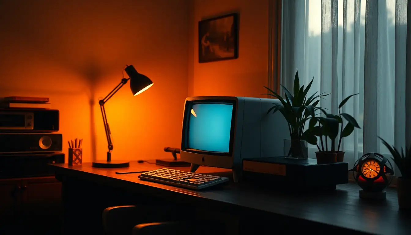 Retro tech desk setup with vintage vibes