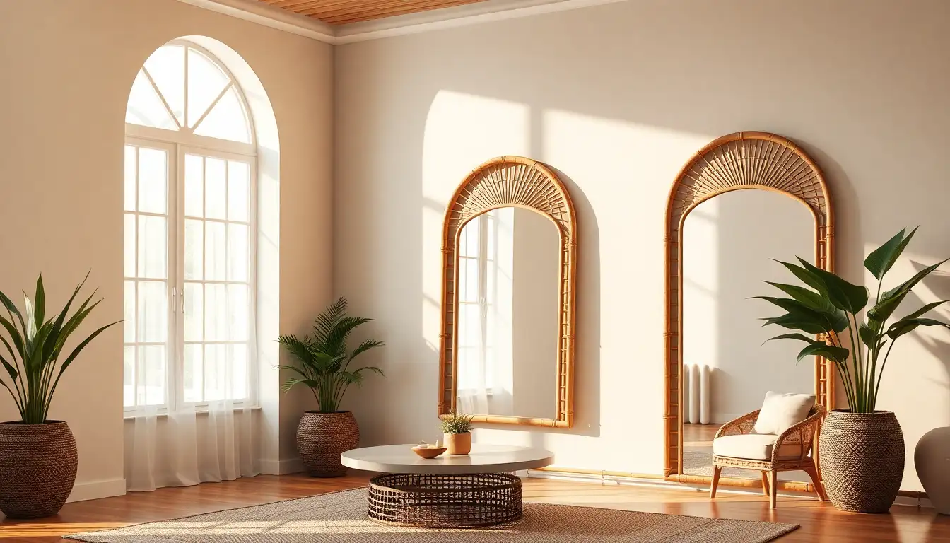 Room with arched mirrors that amplify light and space.